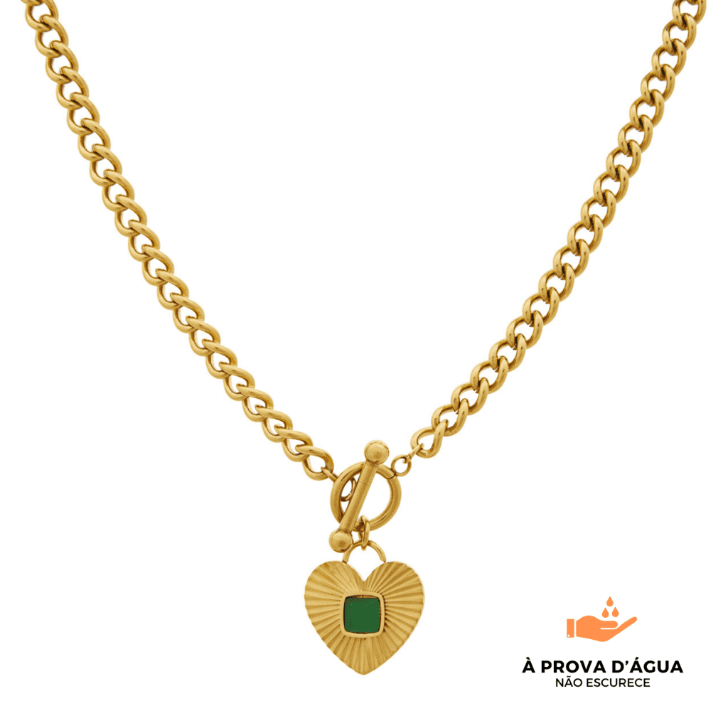 Colar Coração Esmeralda Banhado em Ouro 18K