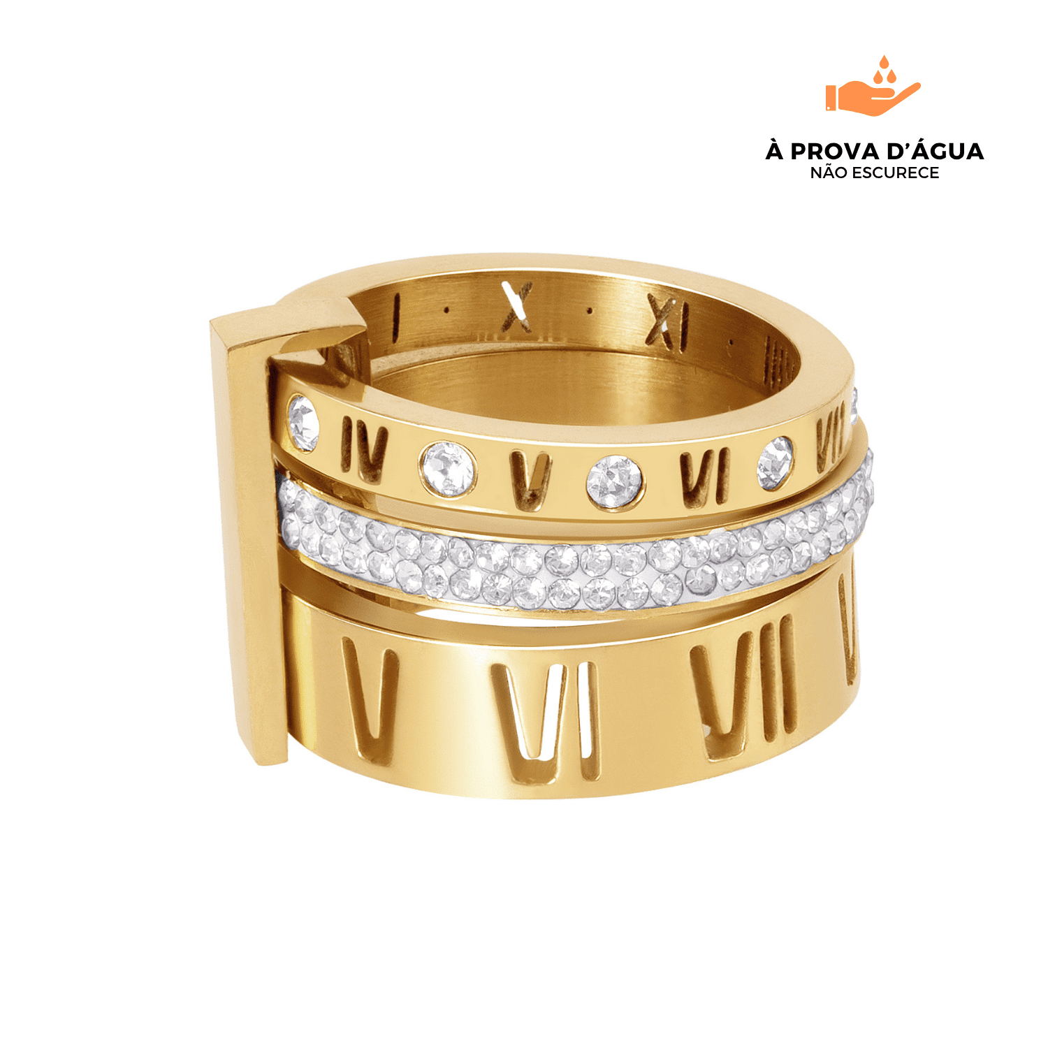 Anel Triplo Beout Banhado em Ouro 18K